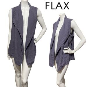 FLAX Linen Gray Open Front Drape Vest Sleeveless Side Pockets Resort Wear Small